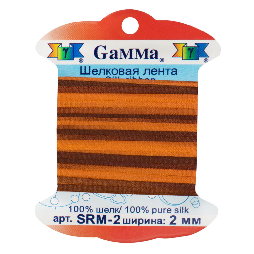 Лента (тесьма) шелковая 2.0 мм / 9.1±0.5 метров, M136 яр.оранжевый/коричневый, Gamma SRM-2