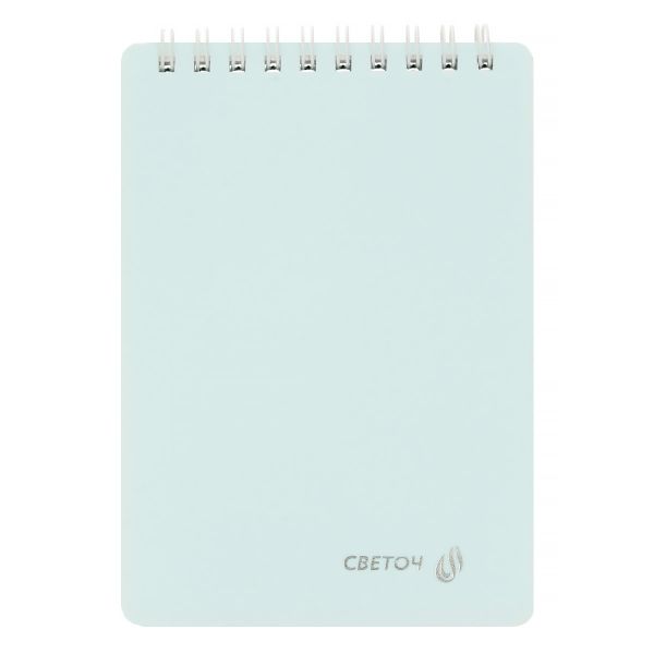 Блокнот с пластиковой обложкой, тиснение серебряной фольгой, 500 мкр, на гребне, A6 60 л., 4 шт, клетка, Бирюза 01043, Светоч 60Б31