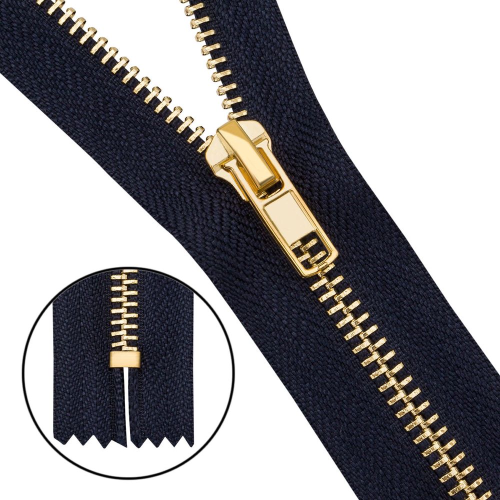 Молния металл джинсовая Т5 (5 мм) 1 зам., н/раз., 12 см, золото, 233 синий, 6534-0236, 10 шт