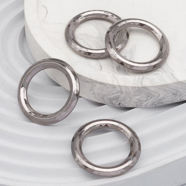 Кольцо литое металл in ⌀18 мм (25 мм внешн.), граненое (Pewter олово (чер.никель)), 4 шт, MB199