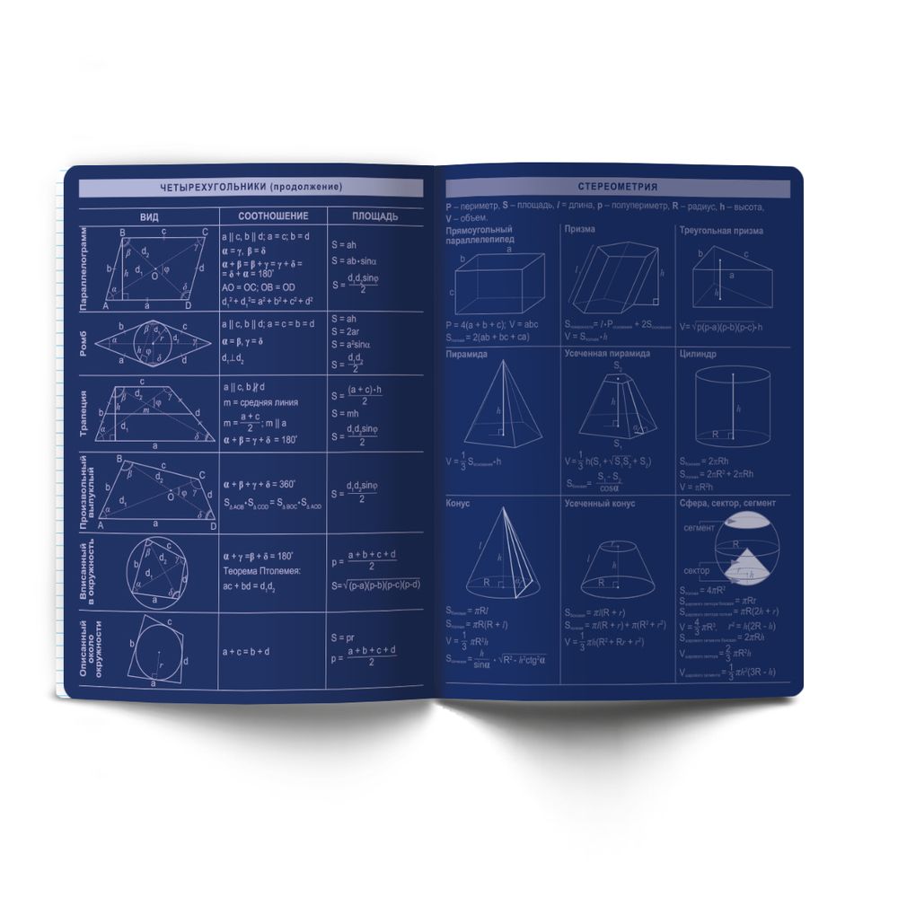 Тетрадь со справочным материалом Золотые главы, тисн.золот.фольгой, A5 48 л. на скобе 65 г/м², белизна 100% 10 шт клетка, 01851 Золотые главы Геометрия, Светоч Т286