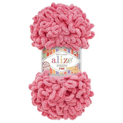Пряжа Alize (Ализе) Puffy Fine / уп.5 мот. по 100 г, 14м, 178 розовая орхидея