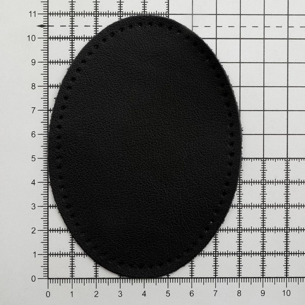 Заплатки пришивные из кожи, овал 8х10,9см с перфорацией, 2 шт, 100% кожа, 01 черный, 9124