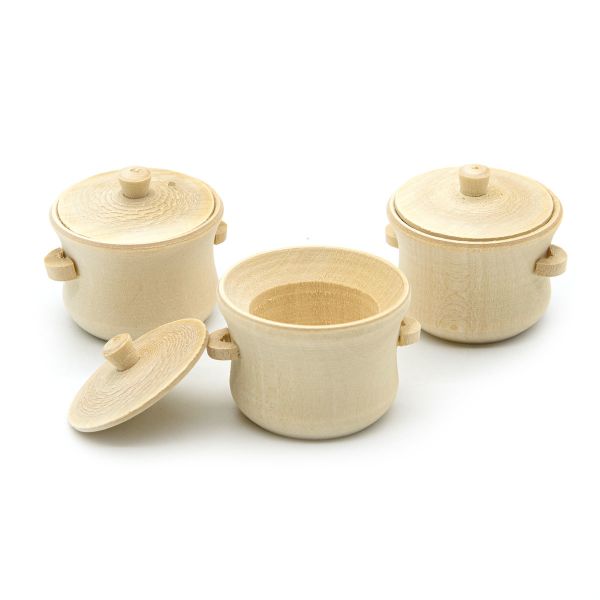 Заготовка для декорирования Кастрюля мал, h4, d4,5, d крышки 4,2см, 3 шт