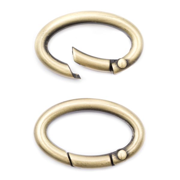 Карабин металл кольцо овал 30х15 мм (40х25 мм), тертая бронза, 10 шт