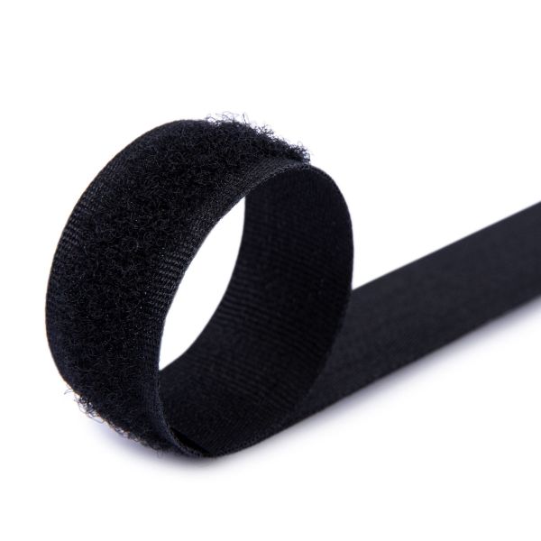 Лента контактная липучка (велкро) пришивная 20 мм / 25 метров, черный, Gamma LG-20NEK, ПЕТЛЯ, качество 