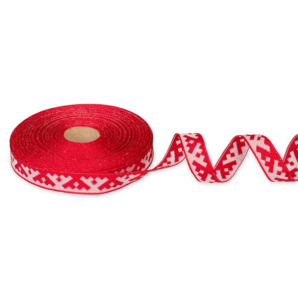 Лента (тесьма) жаккардовая 18.0 мм / 25±1 метров, Орнамент для северных народов, рис 6753 красный-белый, Gamma С3771