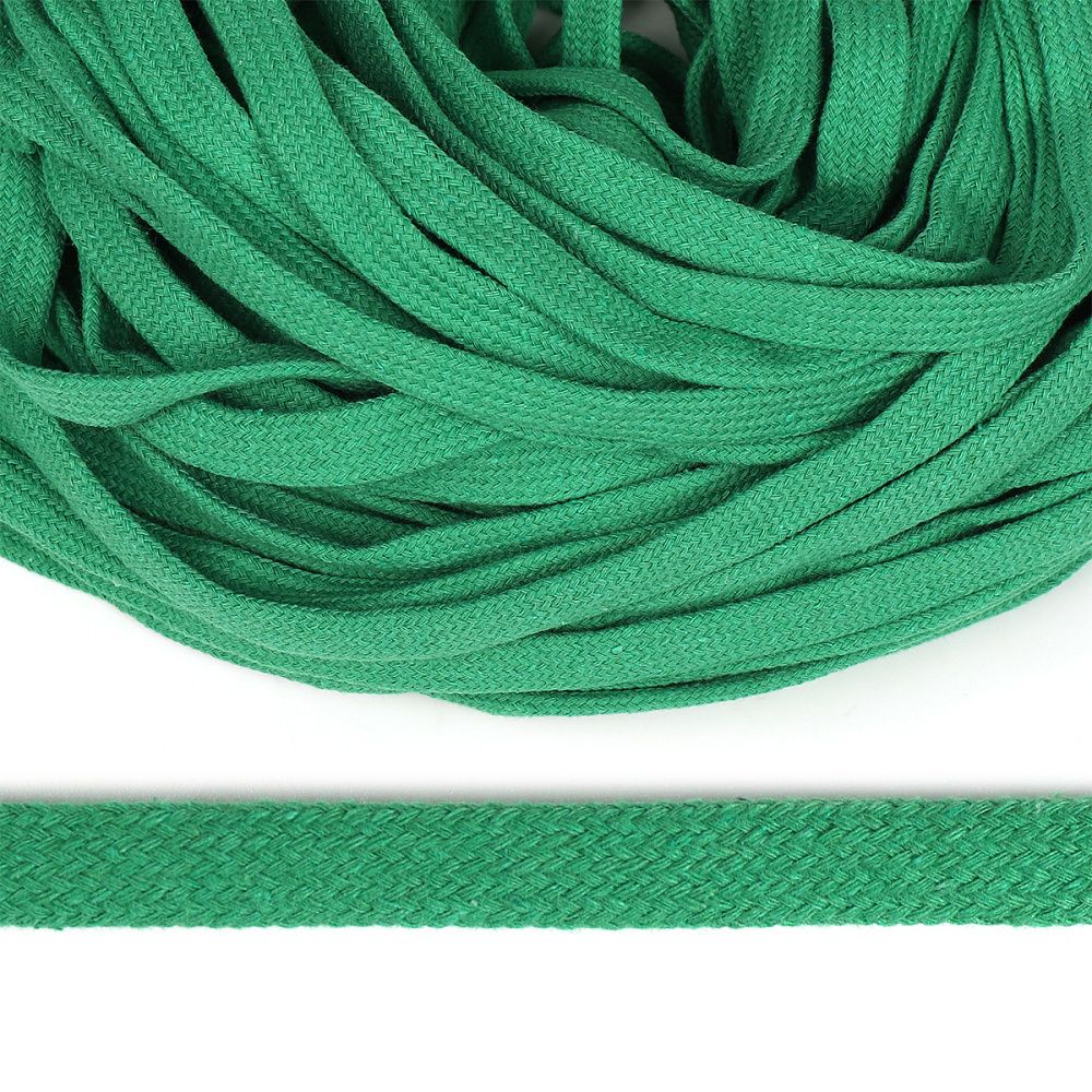 Шнур плоский плетеный х/б 10.0 мм / 50 метров, классическое плетение цв.018 св.зеленый