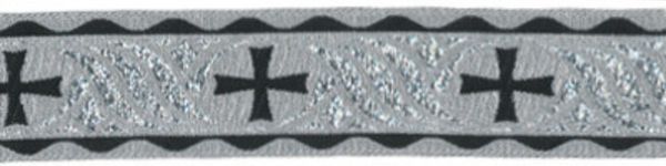 Лента (тесьма) жаккардовая 25.0 мм / 10±0.5 метров, (галун православный), серебро/черный, Gamma TRJ-67