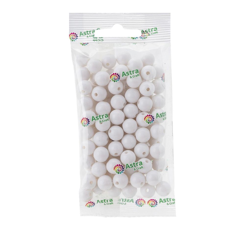 Бусины пластик ⌀10 мм, 50 г, микс цвета, круглые, Astra&Craft (603 белый), 1AL121-3