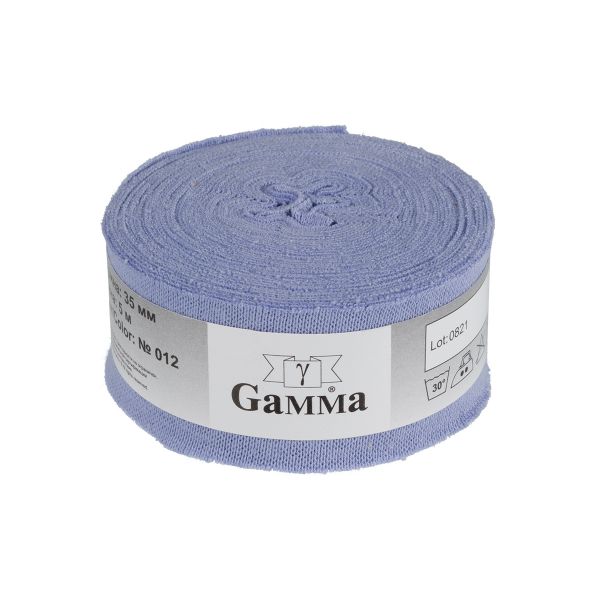 Косая бейка трикотажная 35 мм / 5 шт по 5 метров, (рибана), 012 серо-голубой, Gamma