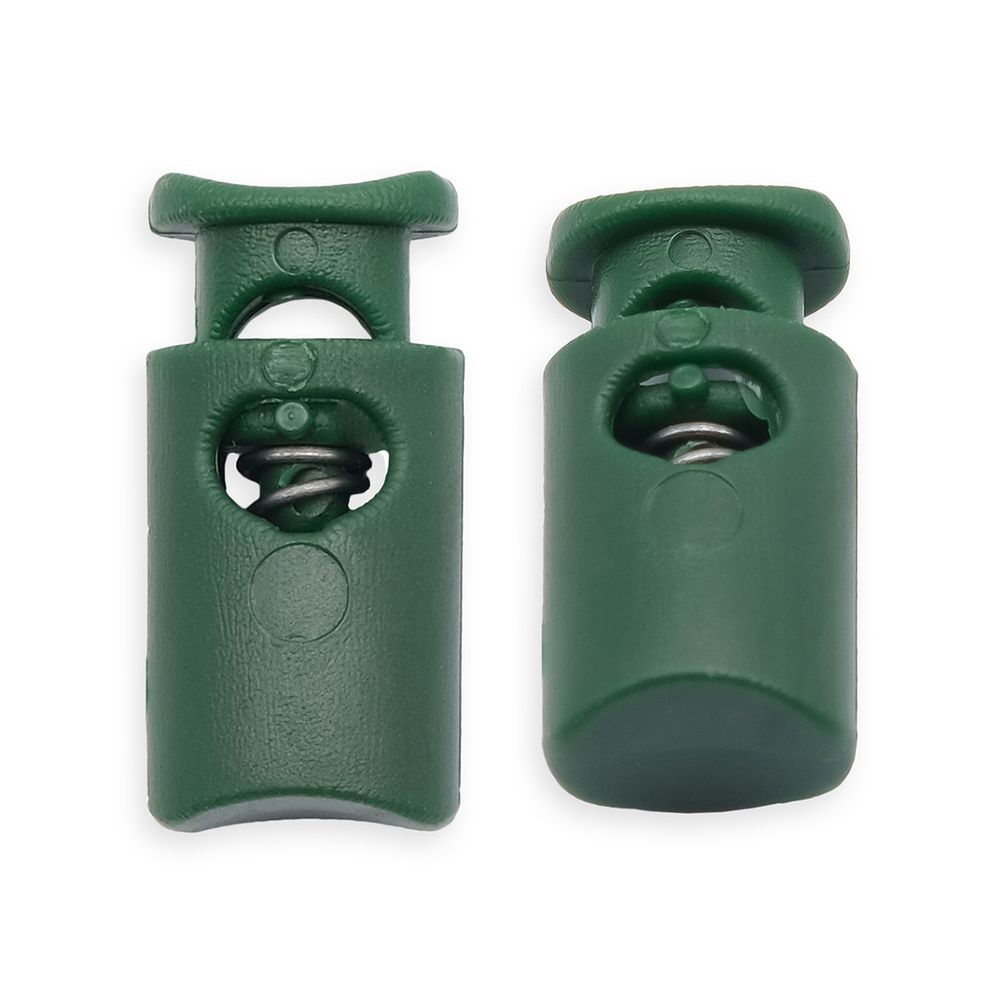 Фиксатор (зажим) для шнура пластик 1 отв., ⌀4.5 мм, 19х9 мм, цилиндр, ПП, т.зеленый, 100 шт