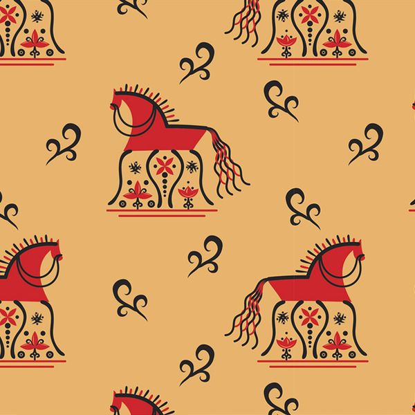 Ткань для пэчворка Peppy Мезенские узоры, отрез 50х50 см, 135 г/м², МУ-12 бежевый, Peppy