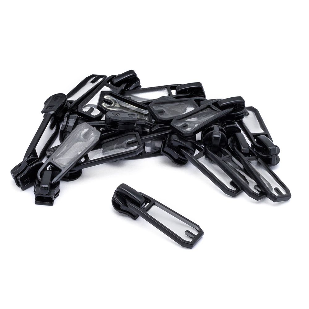 Слайдер (замок) для молнии спираль Т5 (5 мм), черный/прозрачный С5 33х12 мм, 20 шт, ГУБ10355