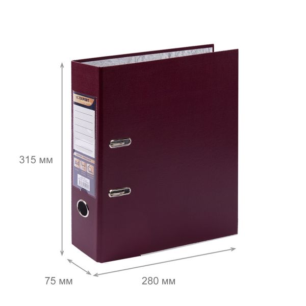 Регистратор PVC, мет.уг. 75 мм, 10 шт, Premier A4 арочный механизм, бордовый EC1022265, Expert Complete