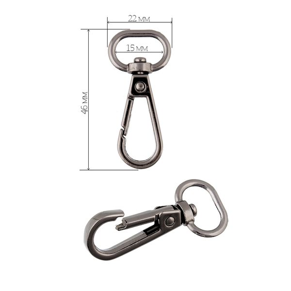 Карабин металл 15.0 мм (46х22 мм), цв. чер.никель уп. 10 шт