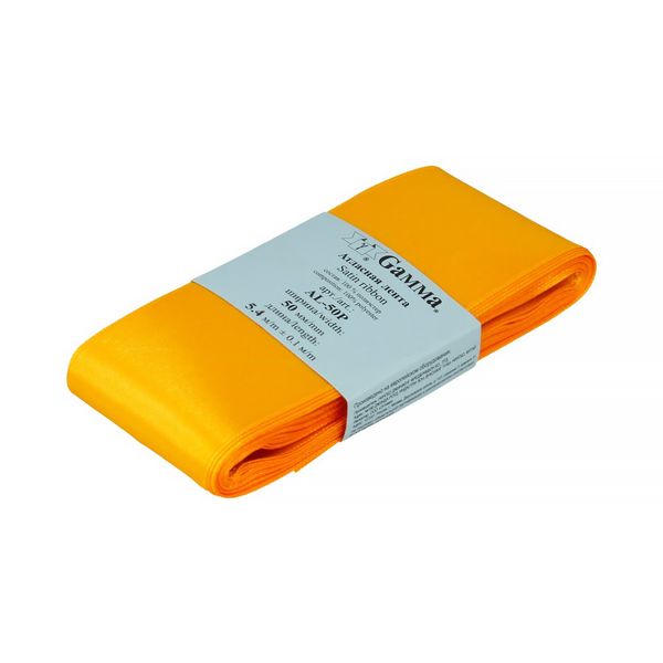 Лента атласная 1-сторонняя 50.0 мм / 5 шт по 5.4 метра, №064 желтый, Gamma AL-50P