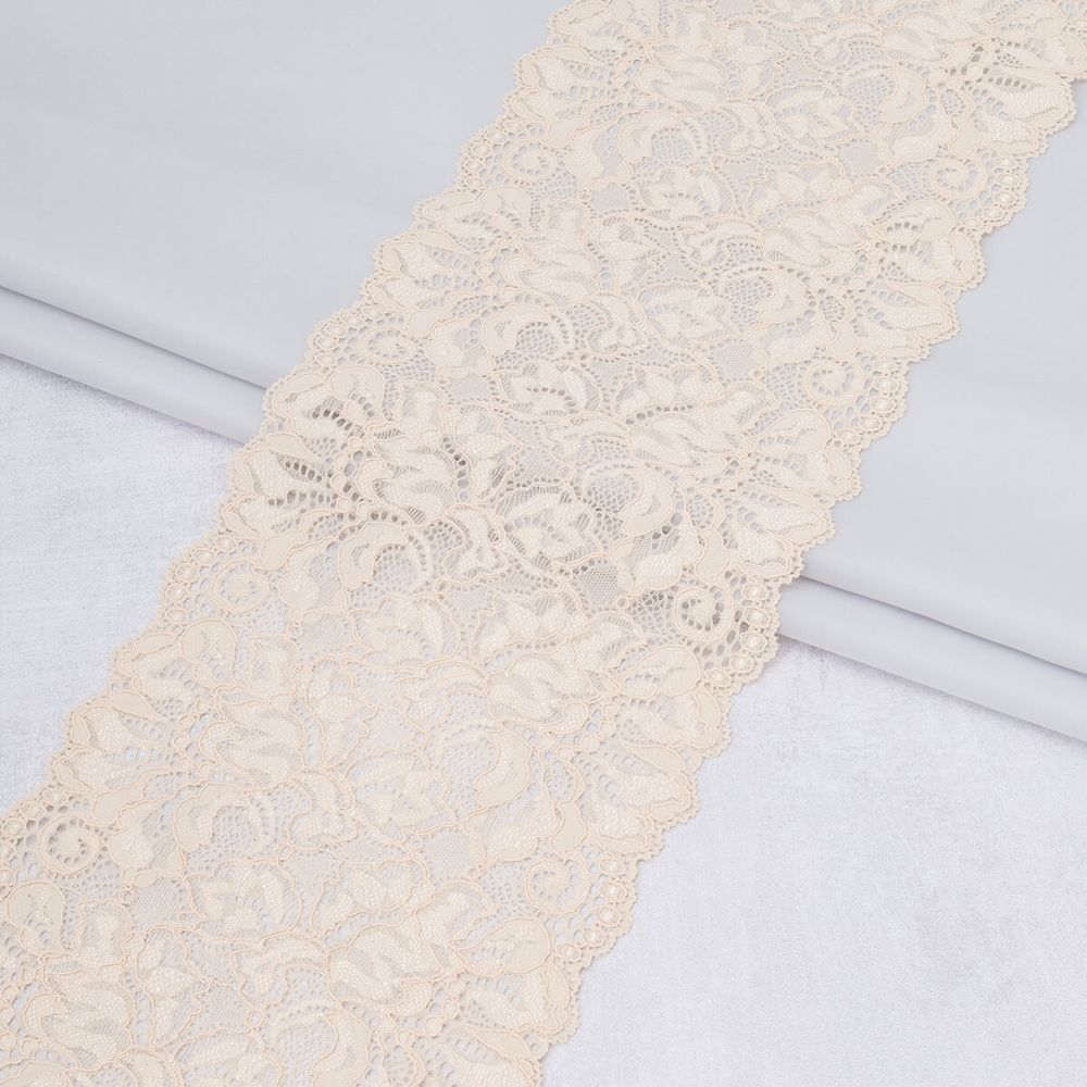 Кружево бельевое эластичное 185 мм / 10 метров, 1082, цв. 126 бежевый, 28114, Lauma