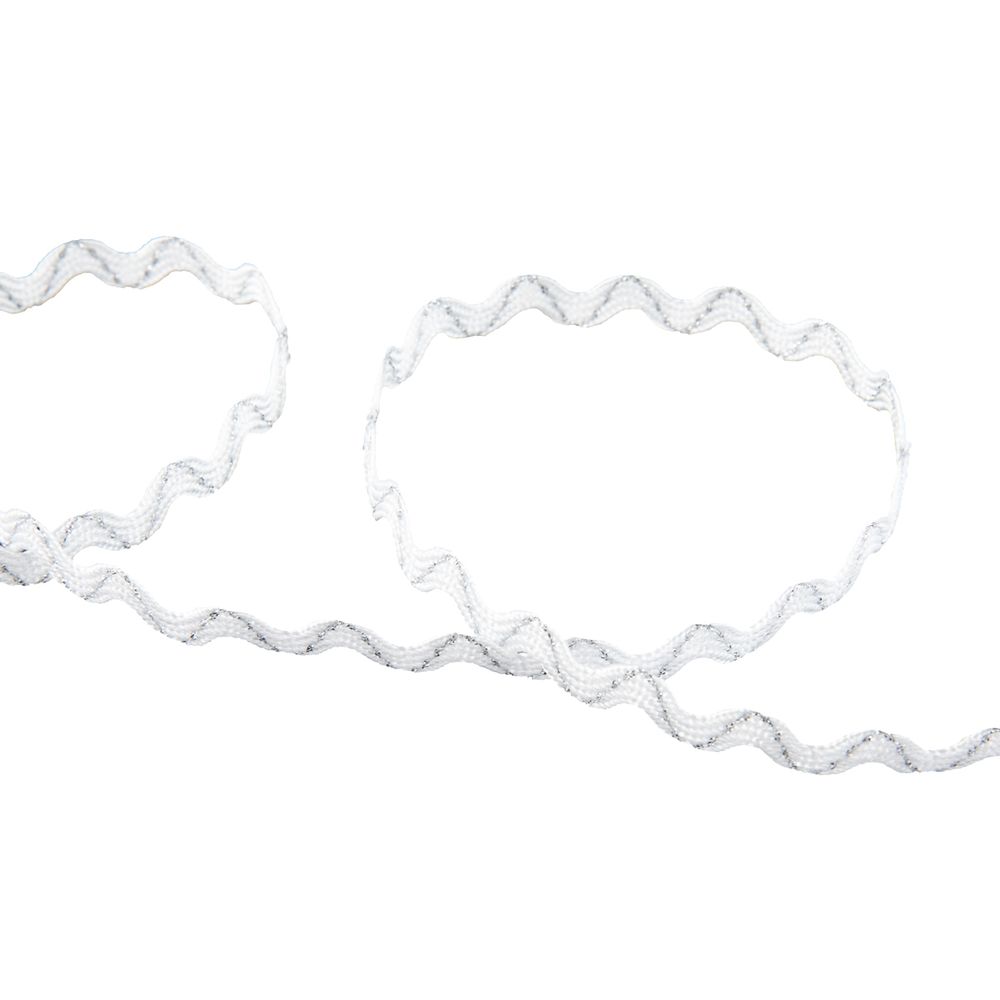 Тесьма отделочная зигзаг 9 мм, / 20 метров, белый/под серебро, Blitz