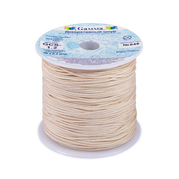 Шнур декоративный для плетения ⌀1.2 мм, 50 м, цв. 046 бежевый, Gamma GCS-1.2