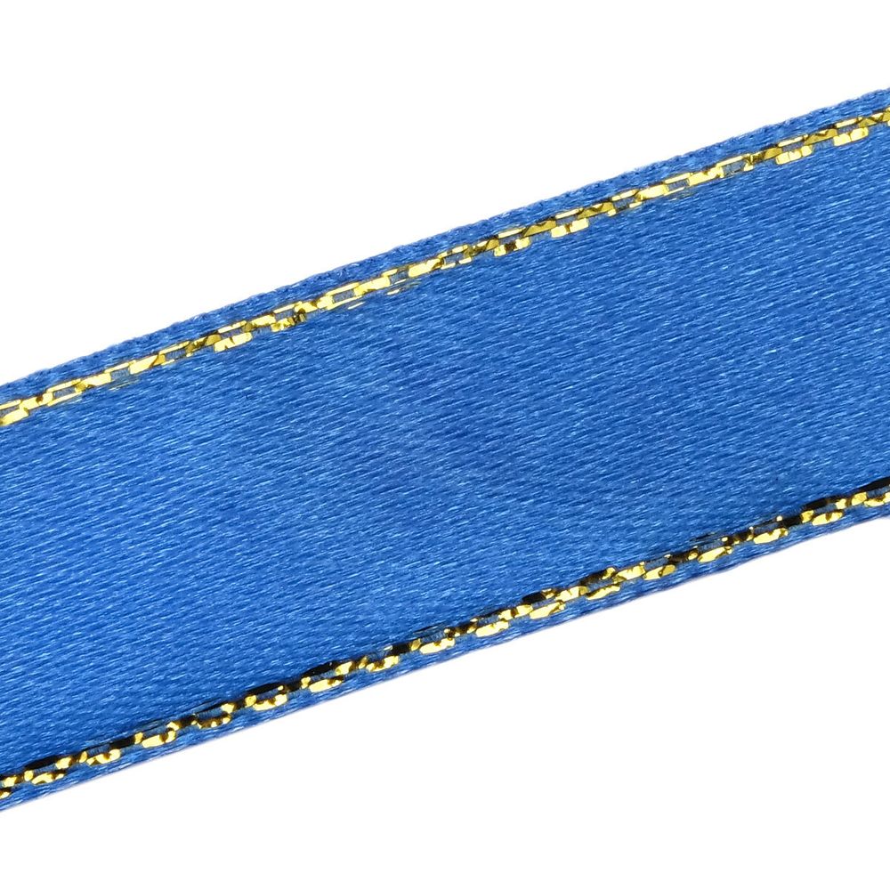 Лента атласная 1-сторонняя 15.0 мм / 22.86±1 метров, с золотой нитью, 40 ярк.синий, Globus