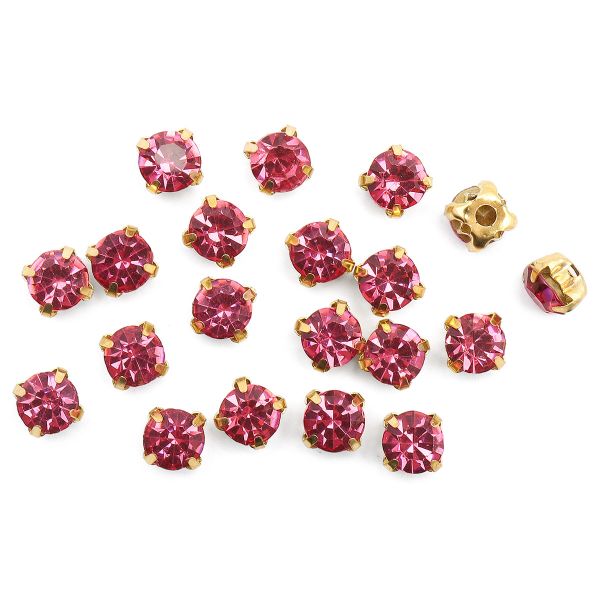Хрустальные стразы в цапах круглые (золото) розовый 6х6 мм, 20 шт/упак. Astra&Craft, ЗЦ009НН66