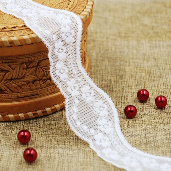 Кружево эластичное (стрейч) 40 мм, белый, 13.71 м