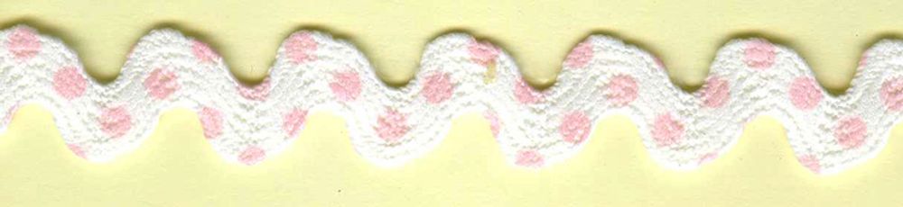 Тесьма вьюнчик 15 мм, белый в розовый горошек, 25 м, Matsa
