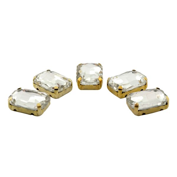 Хрустальные стразы в цапах прямоугольные (золото) белый 10х14мм, 5 штук Astra&Craft, ПЦ001НН1014