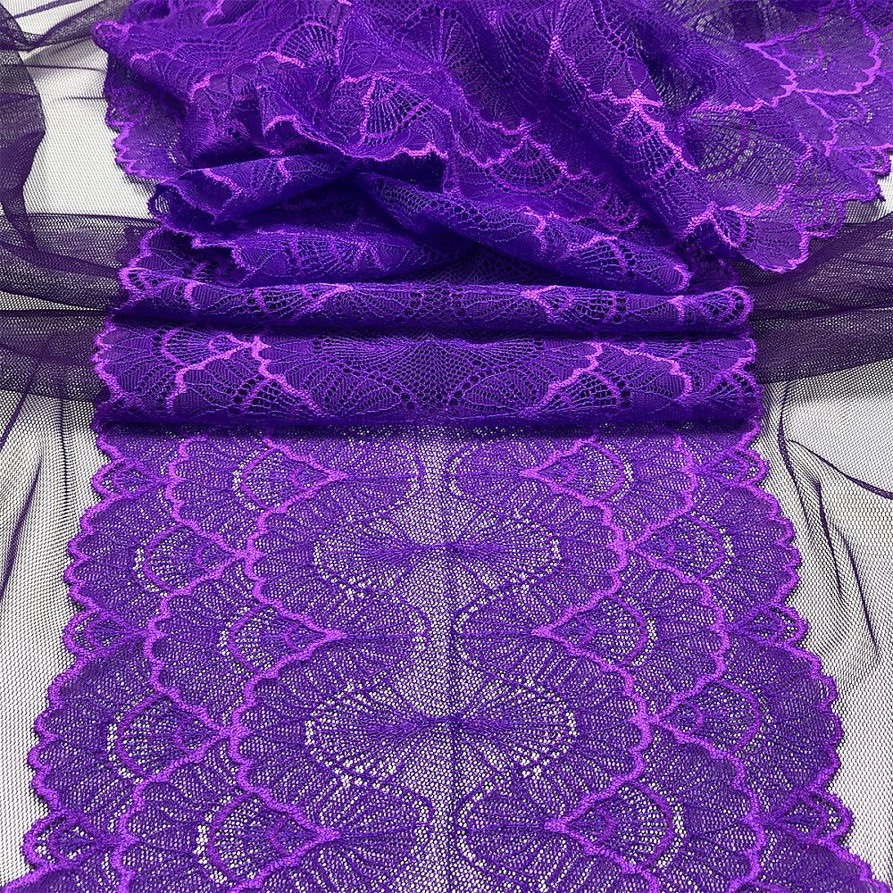 Кружево эластичное (стрейч) 8034 195мм цв.A0507 фиолетовый неон, 10 м, Kruzhevo