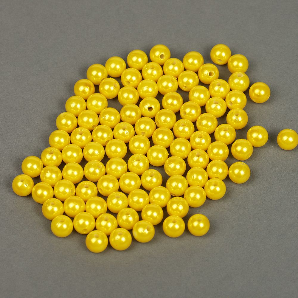 Бусины пластик (перламутр) ⌀10 мм, цв.A08 лимон, уп.500г (960 шт), Magic4Hobby