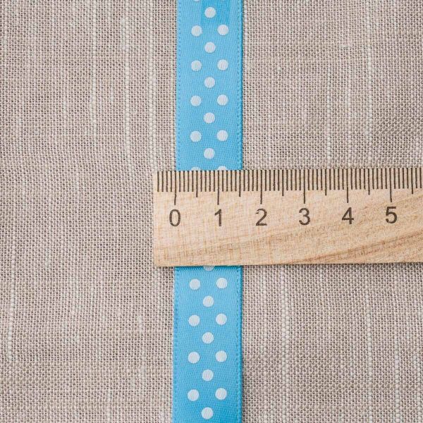 Лента атласная в горошек 15.0 мм / 22.5±1 метров, голубой, Globus