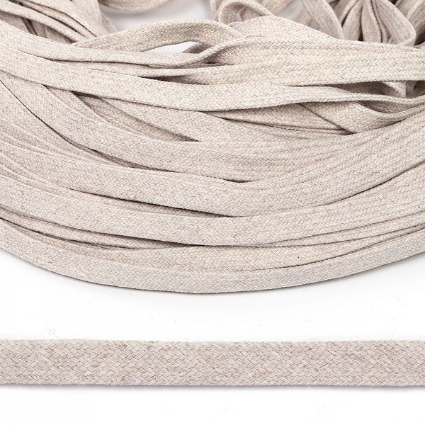 Шнур плоский плетеный х/б ⌀10.0 мм / 50 метров, классическое плетение, 003 молочный