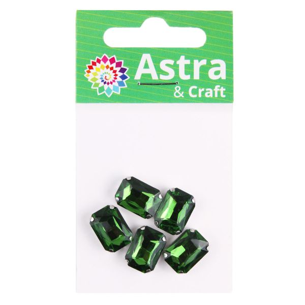 Хрустальные стразы в цапах прямоугольные (серебро) изумрудный 10х14мм, 5 штук Astra&Craft, ПЦ007НН1014