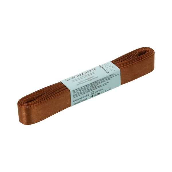 Лента атласная 1-сторонняя 12.0 мм / 10 шт по 5.4 метра, №098 т-коричневый, Gamma AL-12P