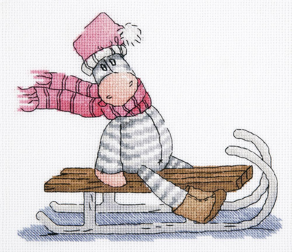 Набор для вышивания нитками Klart, На санках, 19х17 см