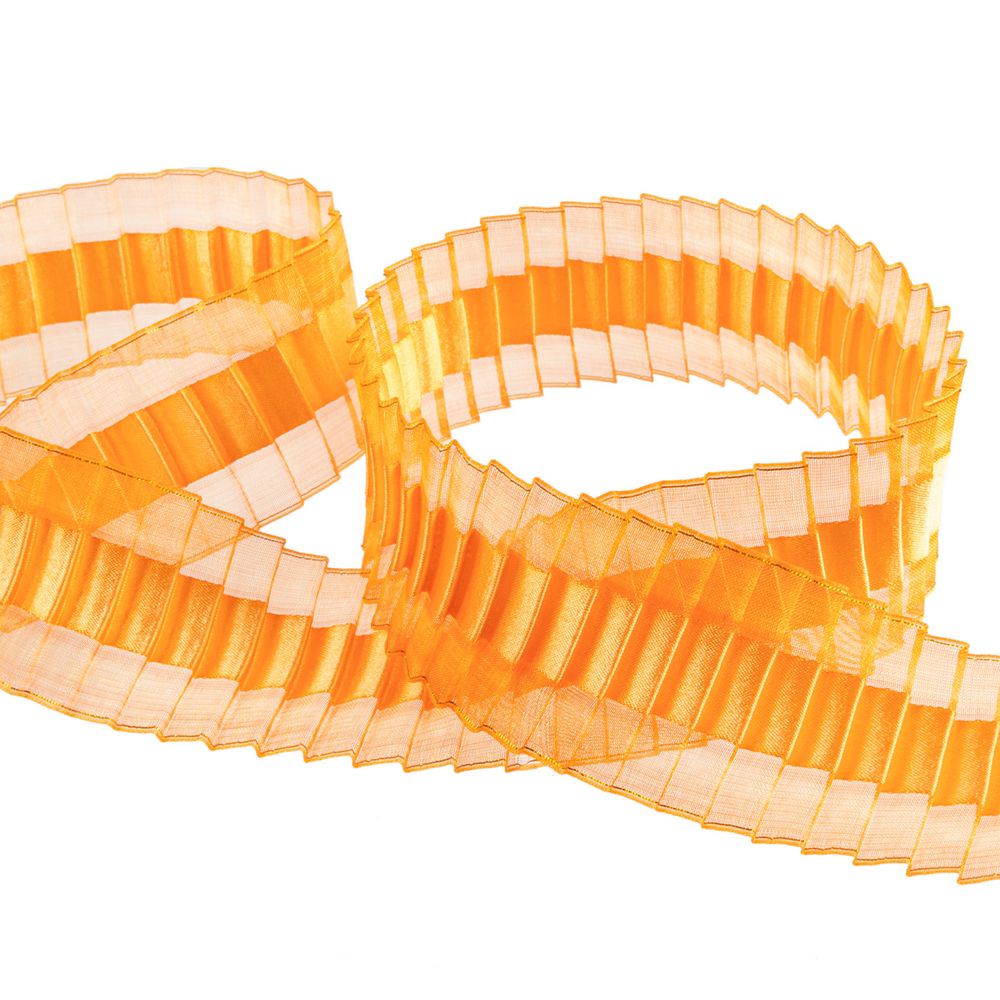 Лента капроновая (органза) гофрированная 38.0 мм / 22.5 метров, 018 оранжевый, Blitz ORV-38
