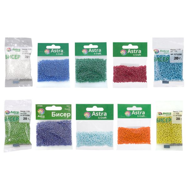 Набор бисера 11/0 ассорти №6 в тубе, 10 цветов, Astra&Craft