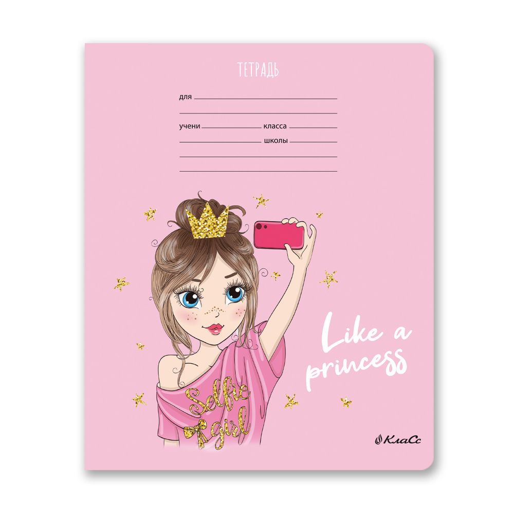 Тетрадь ученическая школьная, выборочные блёстки, A5+ 18 л. на скобе 65 г/м², белизна 100%, 20 шт, линия, 000712 Школьница, Светоч 18ТЕТл-002