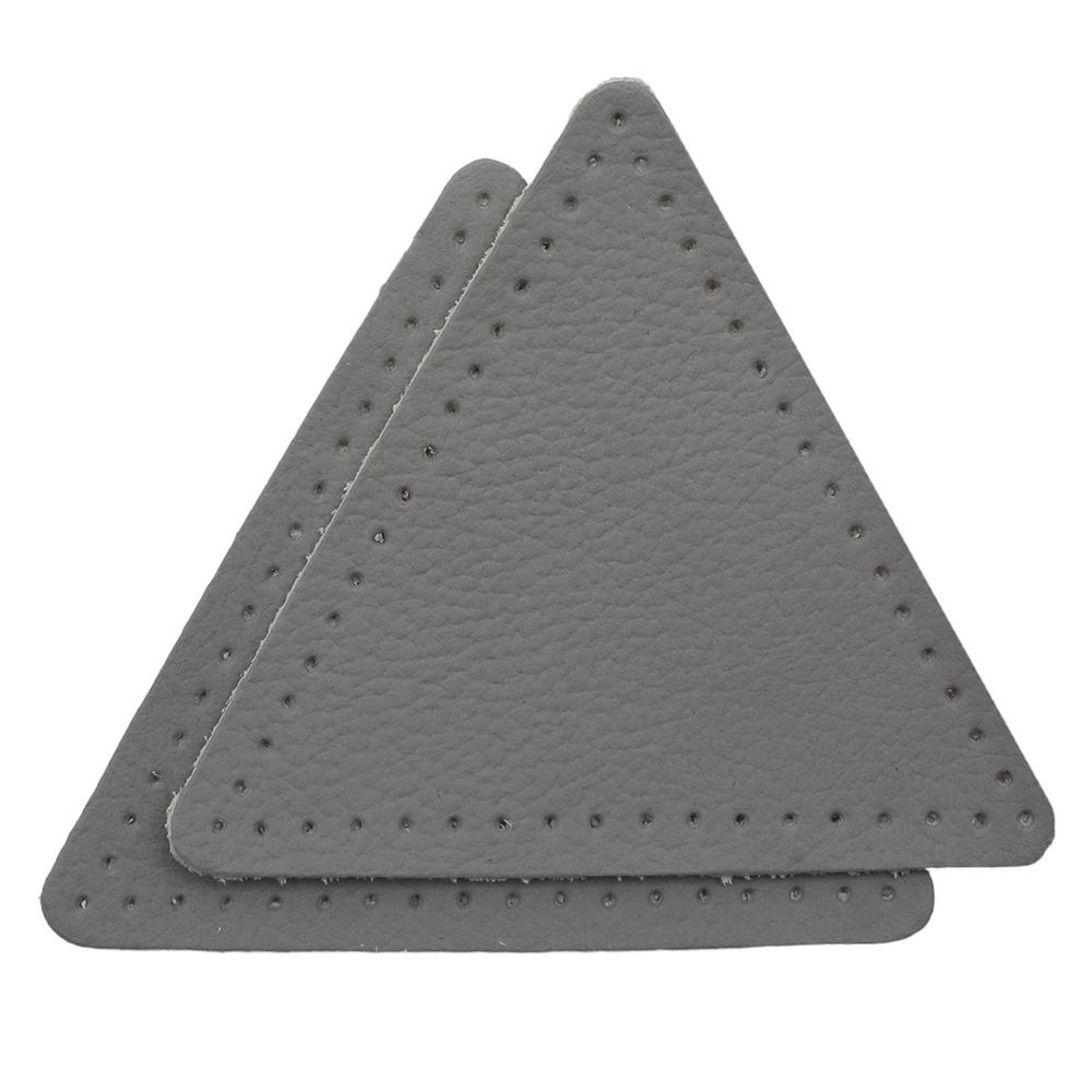 Заплатки пришивные из кожи, треугольник равносторонний 8см с перфорацией, 2 шт, 100% кожа, 07 серый, 9126