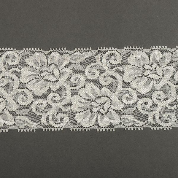 Кружево эластичное (стрейч) 65 мм, 919, цв.02 сумрачно-белый, уп. 25 м, Kruzhevo