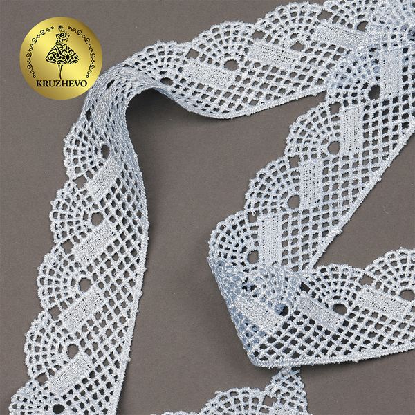 Кружево гипюр (плетёное) 45 мм, диз. 148, цв.05 голубой, уп. 9 м, Kruzhevo