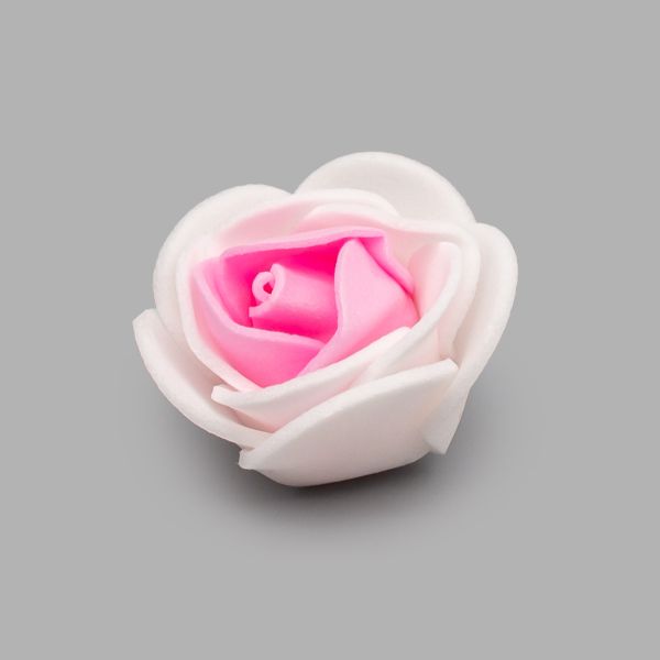 Цветочек Розочка из фоамирана 3 8мм, упак(8 шт), цв. белый/розовый, 25154