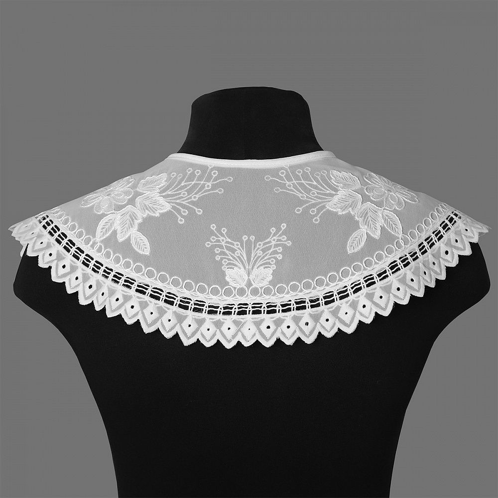 Пришивной кружевной воротник ажурный 24х55 см, цв.белый, 1 шт, Kruzhevo
