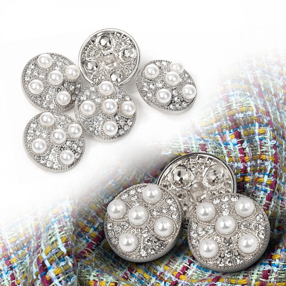 Пуговицы на ножке металлические 34L=21мм, С-MP17 цв.серебро/перламутр, 5 шт