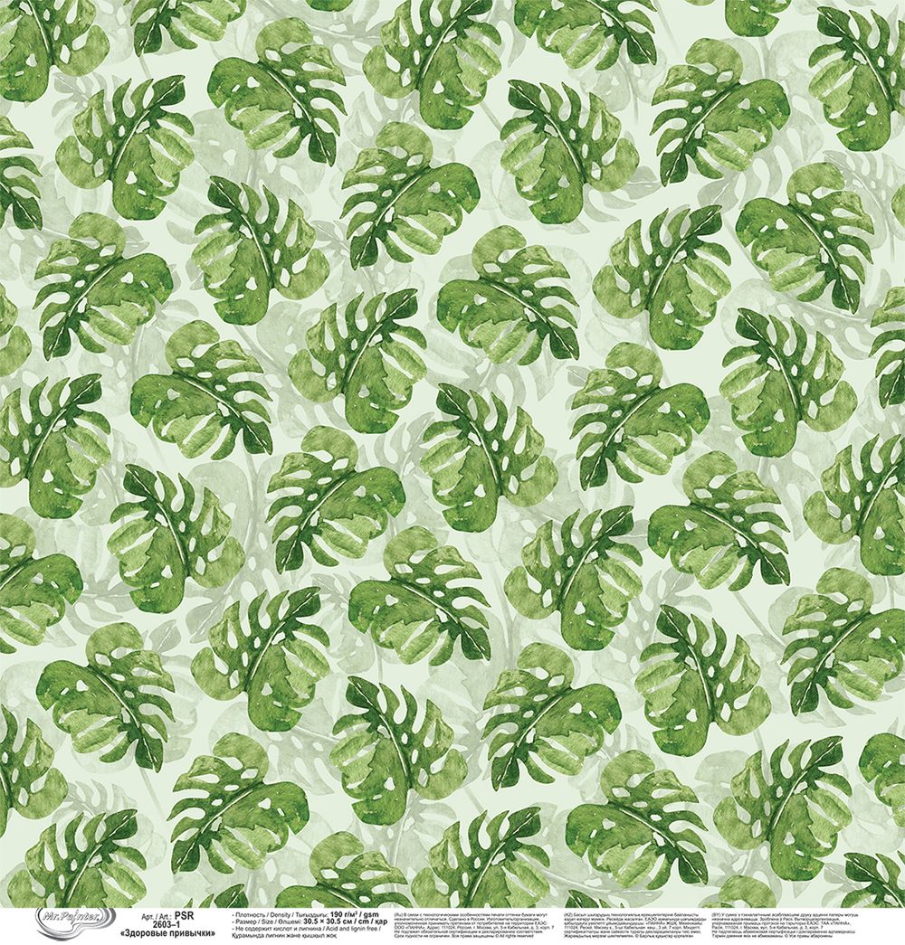 Бумага для скрапбукинга Здоровые привычки 190 г/м², 30.5х30.5 см, 10 шт, 1, Mr.Painter PSR 2603