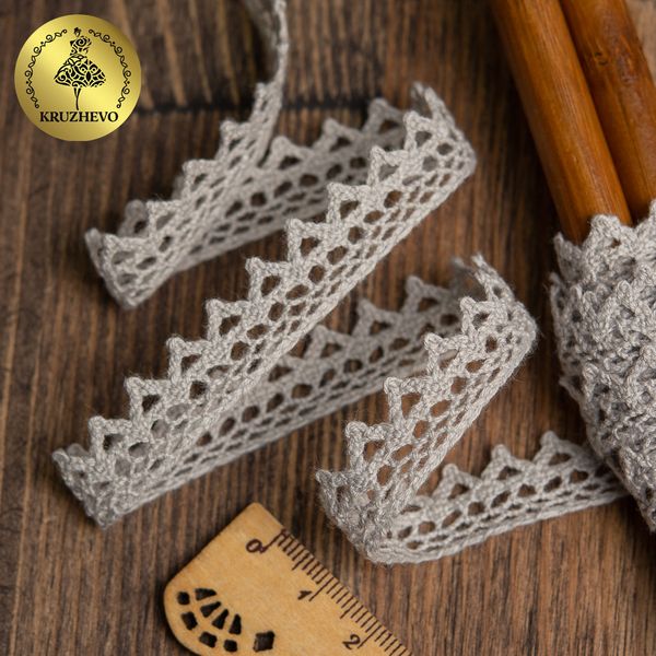 Кружево вязаное (тесьма) 10 мм / 10 метров, диз. 946, цв.22 серый лен, Kruzhevo