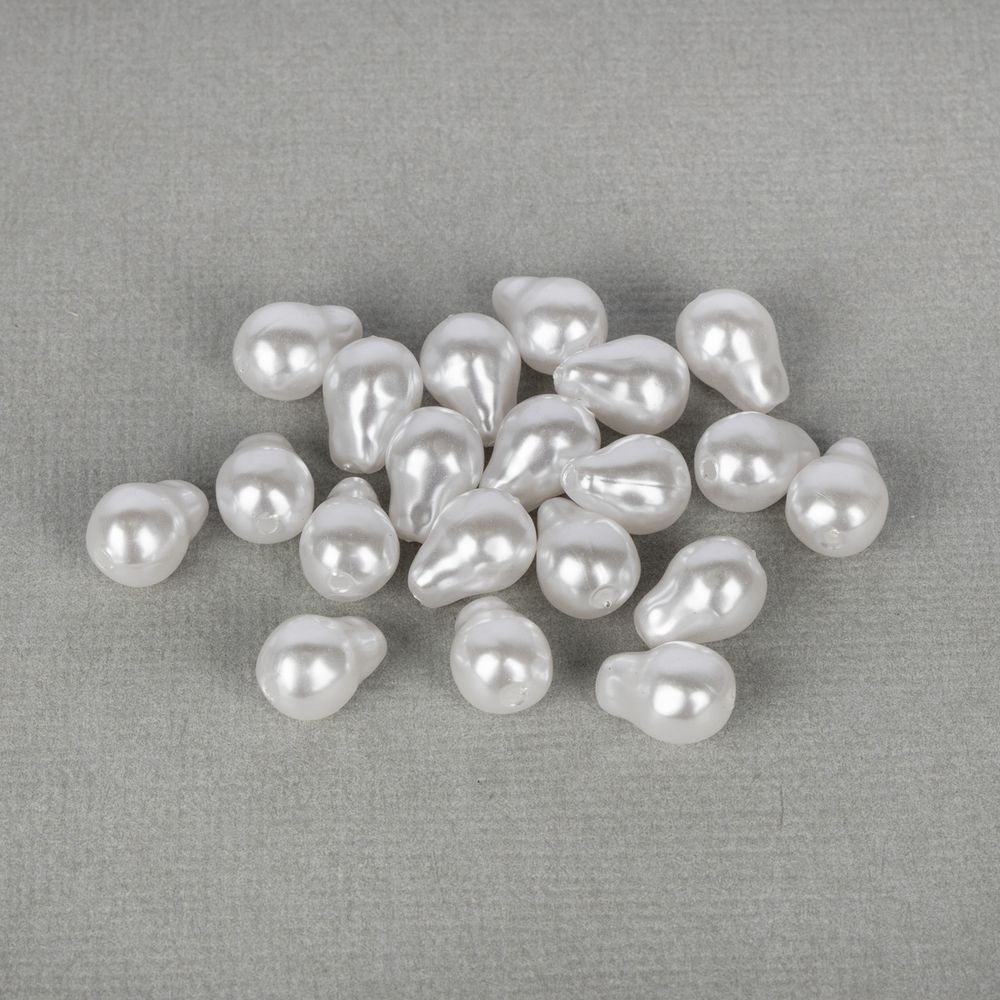 Бусины пластик (жемчуг) 11х9 мм, 200 шт (10х20 шт), №01 маленькая капля под жемчуг, Zlatka WDB-11
