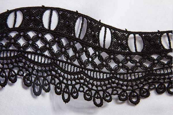 Кружево гипюр (плетёное) 62 мм / 10 м, черный, Gamma GGM-6201