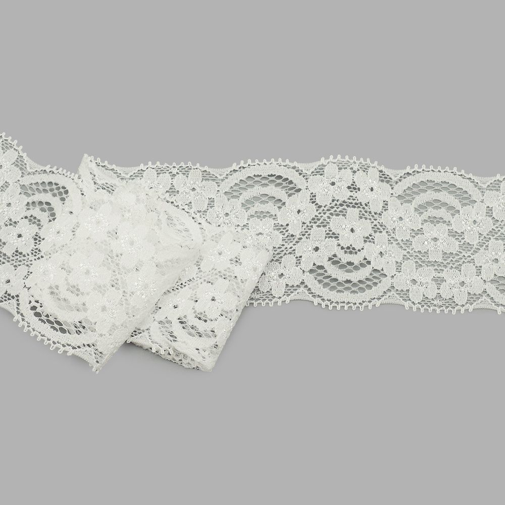 Кружево эластичное (стрейч) 52 мм / 25 метров, LAEC5266, белый
